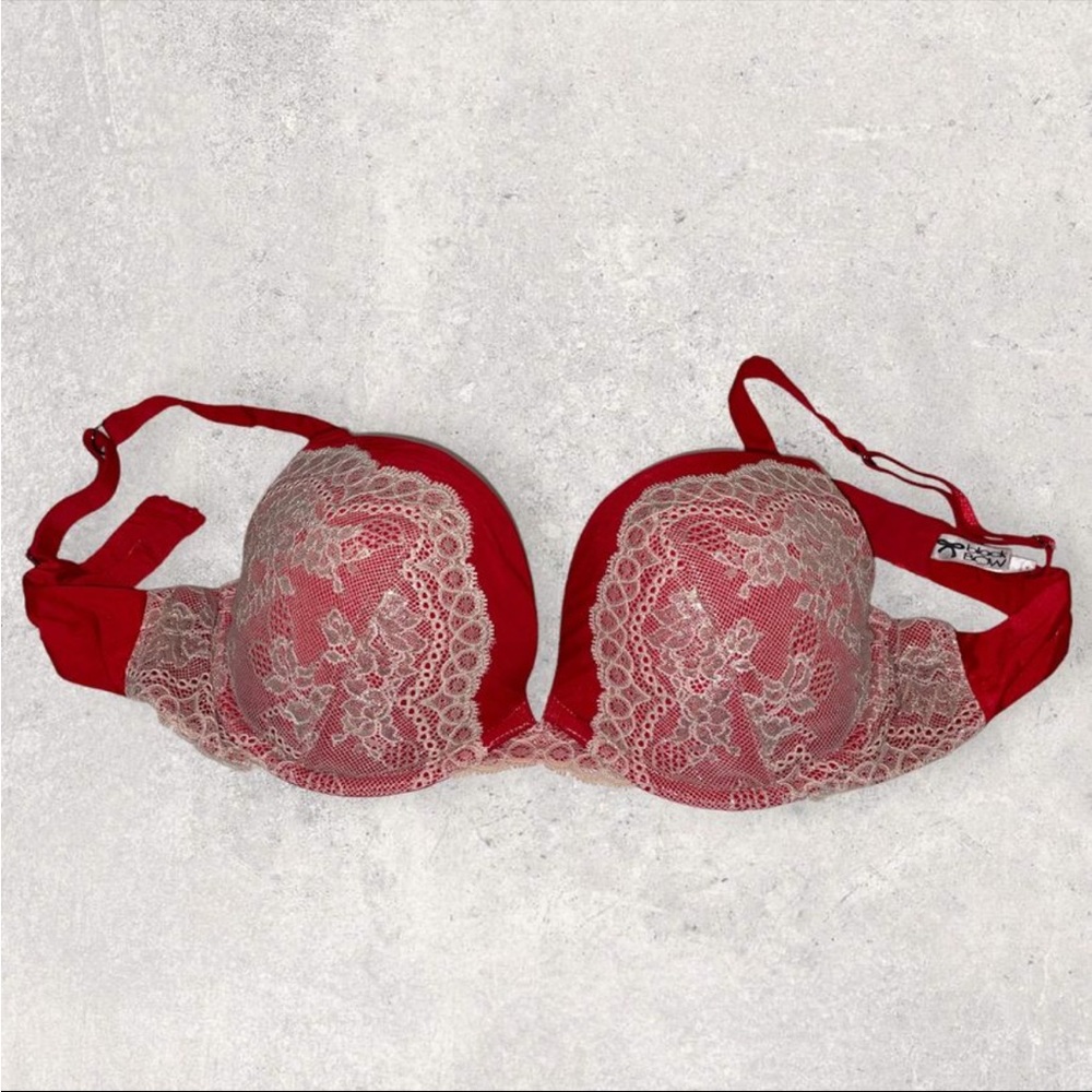 BLACK BOW Bra 36C Red Lace